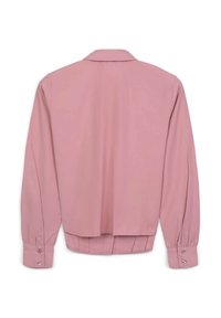 Blusa rosa a maniche lunghe con colletto, caratterizzata da un design posteriore plissettato e polsini con bottoni. Tessuto morbido con una vestibilità comoda.