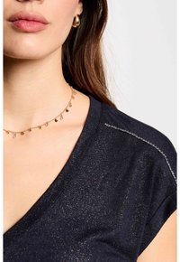 T-shirt MORGAN Bleu Marine Liseré Or Col Et épaule Taille 36 - Neuf Avec étiquettes