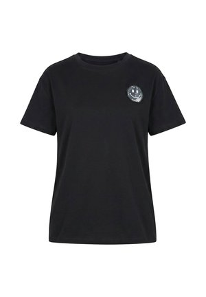 MIAMODA, T-SHIRT, BOXY FIT, PAILLETTEN, SMILEY-PATCH, HALBARM - T-shirt con stampa - black