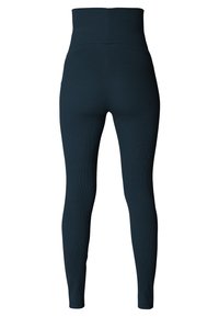 Hoge taille, donkerblauwe leggings met ribbeltextuur, voorzien van een gladde tailleband en een getailleerd ontwerp, ideaal voor sportkleding of casualkleding.