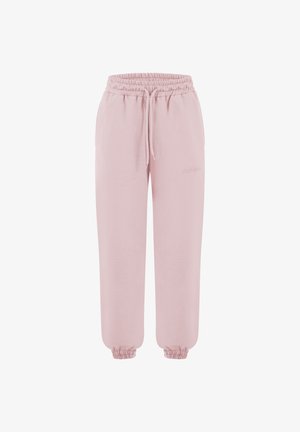 Lyserøde joggingbukser med snøre, elastisk talje og manchetter, afslappet pasform, ensfarvet design med subtilt logo på venstre lår.