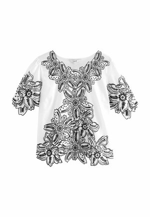 SHORT SLEEVE EMBROIDERED  REGULAR FIT - Bluză - white black