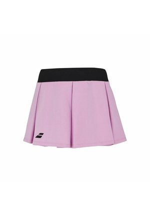 Lilla plisseret tennisnederdel med en bred sort talje og et lille sort logo nederst til venstre.