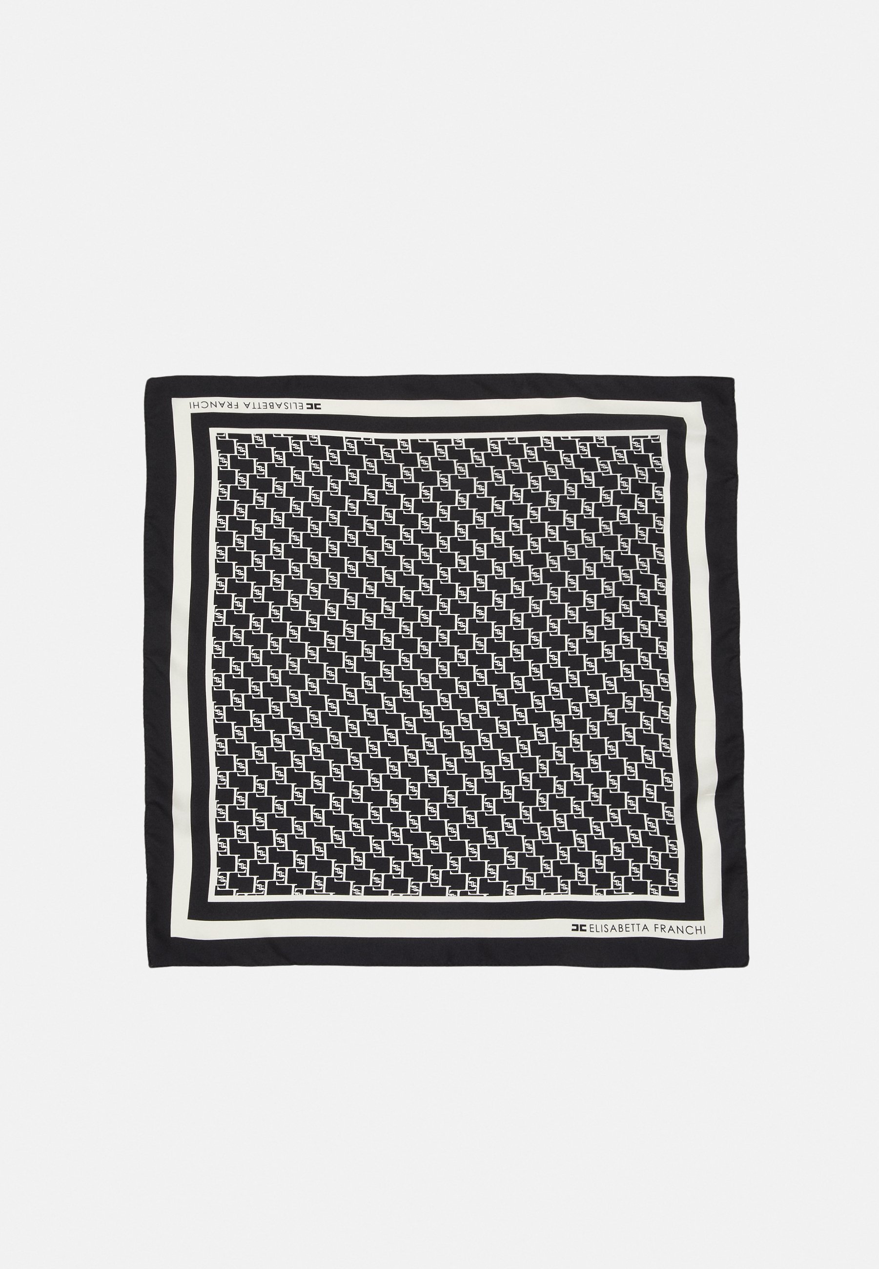 Foulard Elisabetta Franchi In Seta - Motivo Righe Diagonali, 90x90 Cm, Burro/nero