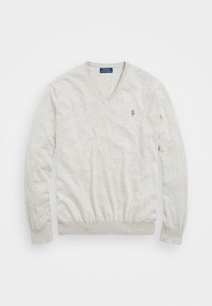 SLIM FIT V NECK - Strickpullover - light grey heather