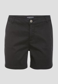 Mustat puuvillashortsit, joissa on sileä pinta, edessä nappisuljenta, vyölenkit ja klassinen leikkaus.