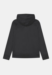 Czarny hoodie z raglanowymi rękawami, o gładkiej fakturze i minimalistycznym designie. Brak widocznych logo lub ozdób.