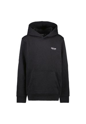 Zwarte katoenen hoodie met een voorkantzak, verstelbare capuchon, ribgebreide manchetten en een klein wit label met de tekst "SINCE 1982 CASABLANCA."