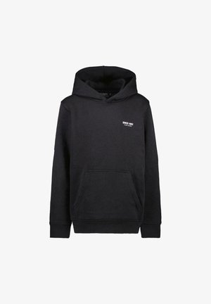 Zwarte katoenen hoodie met een voorkantzak, verstelbare capuchon, ribgebreide manchetten en een klein wit label met de tekst "SINCE 1982 CASABLANCA."