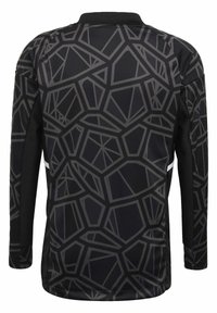 Langarmtrikot in Schwarz und Dunkelgrau mit einem kantigen geometrischen Muster, aus glattem Stoff gefertigt, mit Rundhalsausschnitt und ohne sichtbare Verschlüsse.