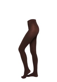 Braune blickdichte Strumpfhosen aus einem glatten, dehnbaren Material; knöchellang mit hohem Bund und nahtlosem Design.