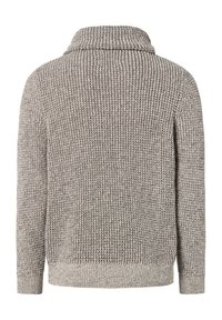 Knitted sweater in light gray with a collar, featuring a textured pattern and ribbed cuffs and hem. Standard fit with long sleeves.