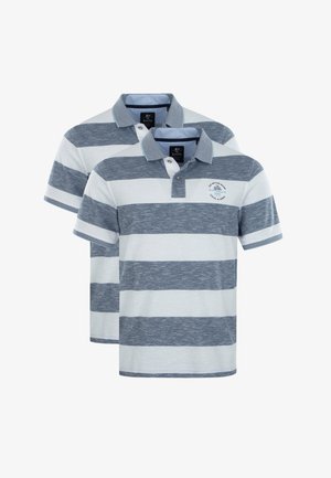 Due polo shirt con strisce orizzontali blu navy e bianche. Realizzati in morbido cotone, con colletto, maniche corte e un logo del marchio sul petto.