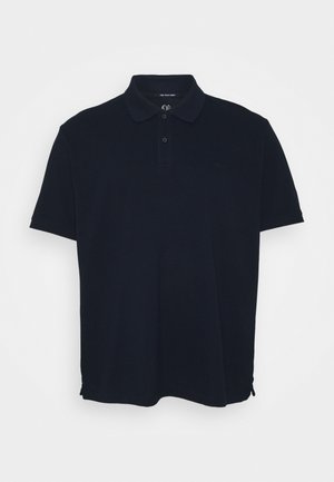 Polo noir à manches courtes avec col et patte de boutonnage à deux boutons, présenté sur un fond blanc uni.