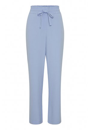 Lysblå bukser med snoreliv, afslappet pasform og lige ben. Glat stof med en ren afslutning og ingen synlige mønstre eller accenter.