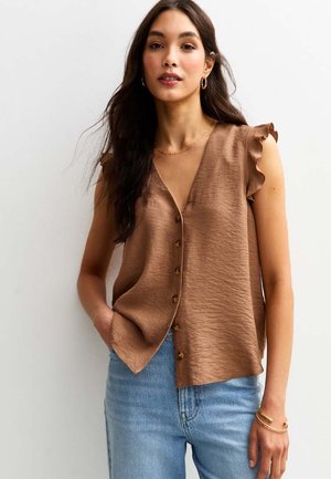 RUFFLE TRIM BUTTON UP - Blouse - rust