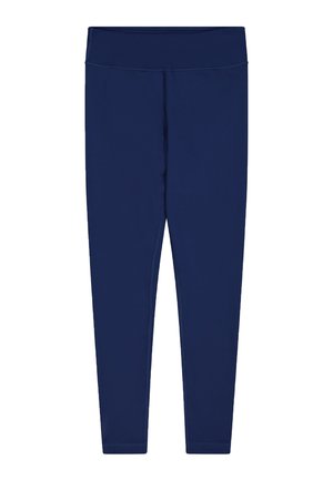 Marineblauwe leggings van rekbare stof, voorzien van een hoge tailleband en platte naden voor comfort en duurzaamheid.
