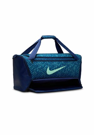 Nike sporttas in donkerblauw met een textuurprint in turquoise. Voorzien van dubbele handgrepen, een ritssluiting en een opvallend Nike-logo.