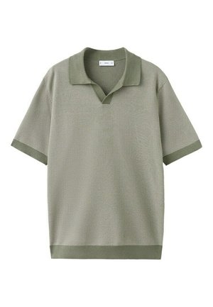 Polo de punto verde oliva de manga corta con cuello y puños y dobladillo acanalados.