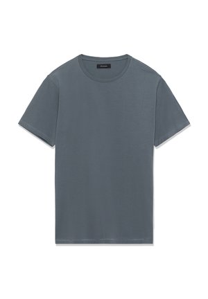 Sivi kratki rukav majica s okruglim izrezom, izrađena od mekane tkanine, koja ima ležeran kroj i glatku teksturu, bez vidljivih uzoraka ili akcenta.