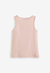 Mouwloze roze tanktop van zachte katoen, met een ronde halslijn en een gladde textuur; eenvoudig ontwerp zonder patronen of versieringen.