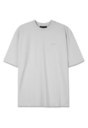 T-shirt oversize grigio chiaro realizzato in cotone, con maniche corte e scollo a girocollo. Dettaglio logo sottile in ricamo chiaro sul petto.