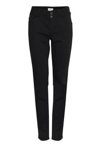 Sorte denim jeans med en tætsiddende design, to knaplukninger, fem lommer og standard syning. Glat tekstur med let stræk.