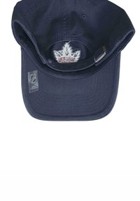 Marineblaue Baseballmütze mit einem weißen gestickten Ahornblatt-Logo auf der Innenseite, mit einem genähten Schirm und einem offiziellen NHL-Tag.