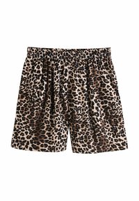 Shortsit, joissa on seeprahihna ja joustava vyötärö, kevyttä kangasta, löysä malli ja näkyvät sivutaskut.