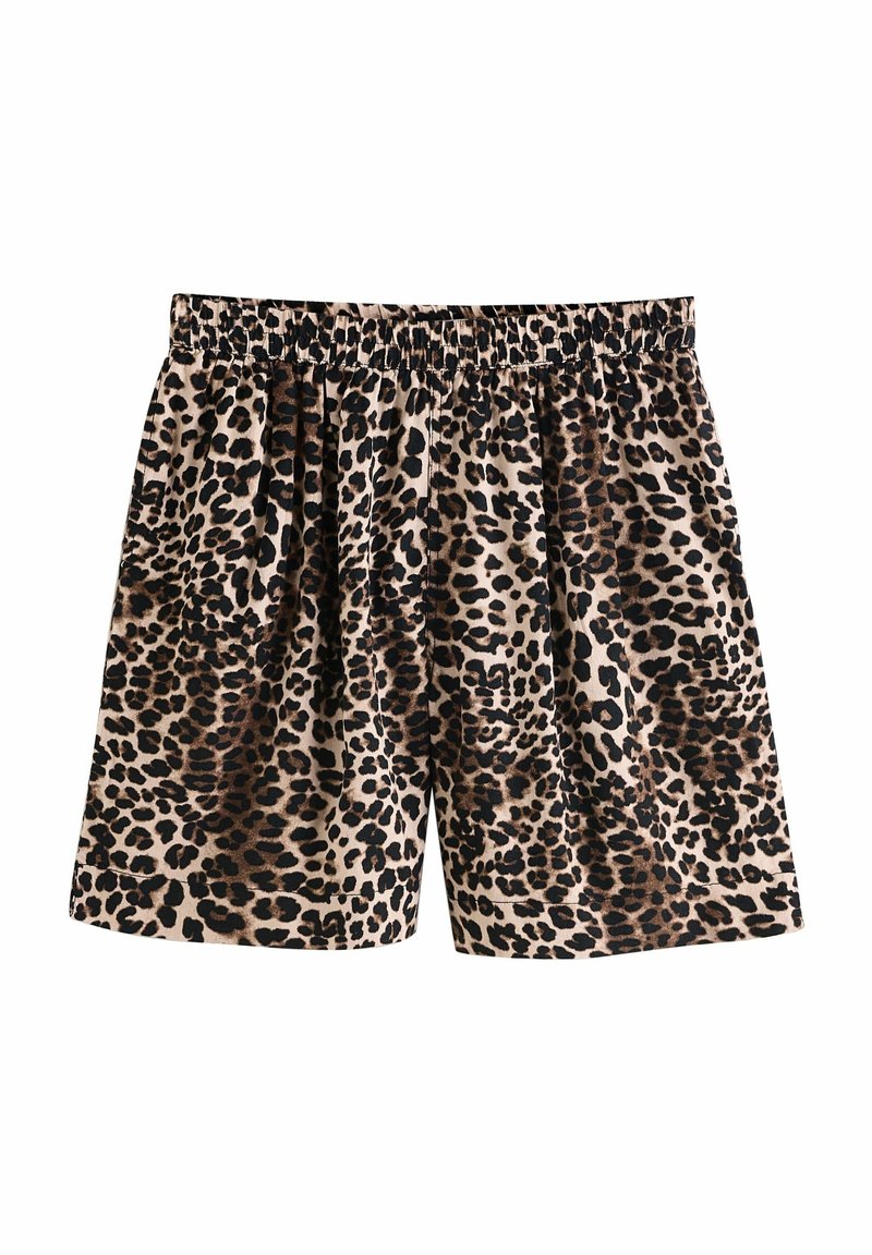 Shortsit, joissa on seeprahihna ja joustava vyötärö, kevyttä kangasta, löysä malli ja näkyvät sivutaskut.