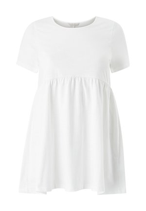 White short-sleeve T-shirt in soft cotton with a relaxed fit, featuring a gathered waistline for a flowy silhouette.