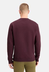 Mørkerød sweatshirt, rund hals, lange ærmer, ribbede manchetter og kant, blød tekstur, ensartet design, set fra ryggen.