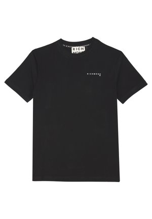 T-shirt nera in cotone a maniche corte, colletto a girocollo, con il logo bianco "RICHMOND" stampato sulla parte superiore sinistra del petto.