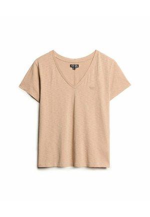 EMBROIDERED V NECK  - T-shirt basique - light taupe