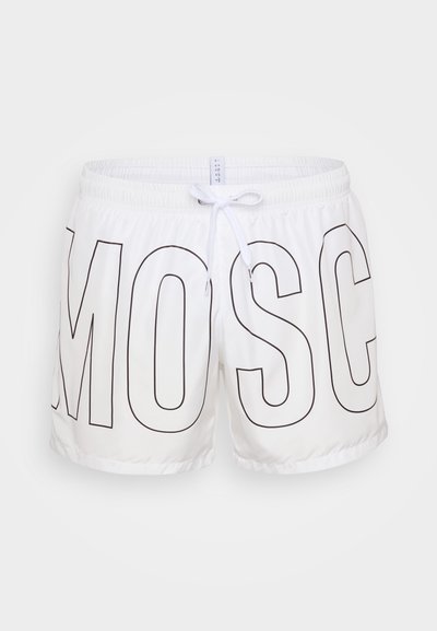 Balti maudymosi šortai su dideliu juodu "MOSC" užrašu. Yra elastingas juosmuo su raišteliu, lygus paviršius ir sportiškas dizainas.