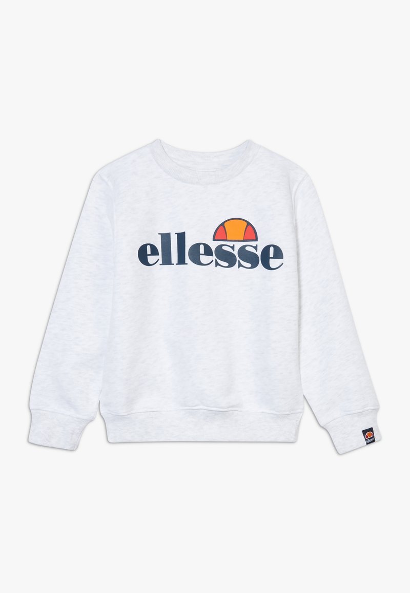 Witte sweatshirt met een ronde hals en lange mouwen. Voorzien van het "ellesse" logo in marineblauw met daarboven een kleurrijke zonafbeelding.