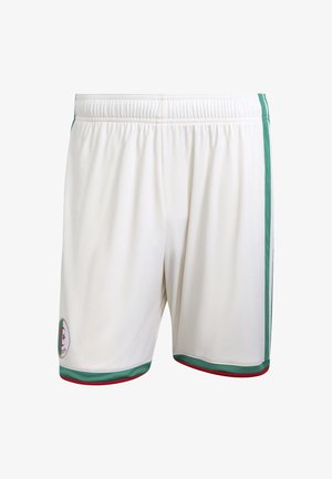 Bijele sportske kratke hlače s zelenim i crvenim detaljima, s logotipom nogometnog tima Alžira na lijevoj nozi.