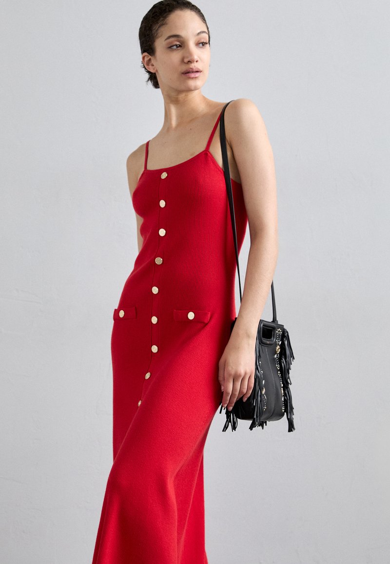 maje long red dress Maje Red Horse Print Chiffon Long Sleeve Midi Dress Size:34/XS $565 NWT