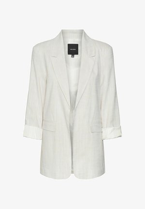 Heller Blazer aus strukturiertem Stoff mit einem Ein-Knopf-Verschluss, Reverskragen, umgeschlgen Ärmeln und zwei vorderen Taschen.