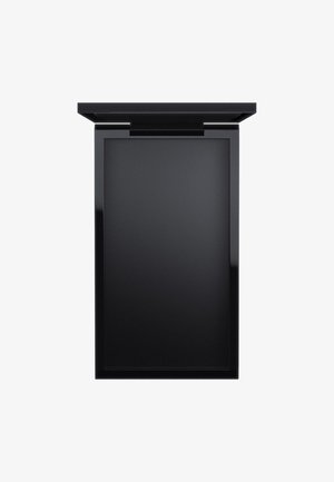 Scatola rettangolare nera con finitura lucida, caratterizzata da una superficie liscia e un coperchio a cerniera, progettata per la conservazione. I bordi sono netti e puliti.