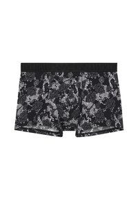 Černé boxerky s květinovým krajkovým vzorem v bílé barvě. Disponují pevným černým pasem s embosovaným logem. Měkká, elastická látka.