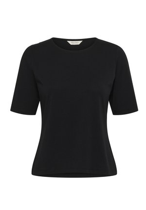 Black short-sleeve t-shirt made of soft fabric. Features a round neckline and a relaxed fit with a smooth texture. No patterns or accents.
