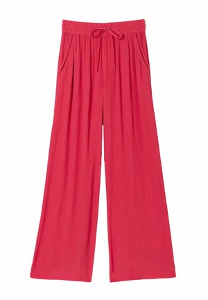 Rote weite Hosen mit elastischem Bund und Kordelzug, mit seitlichen Taschen und leichtem, strukturiertem Stoff.