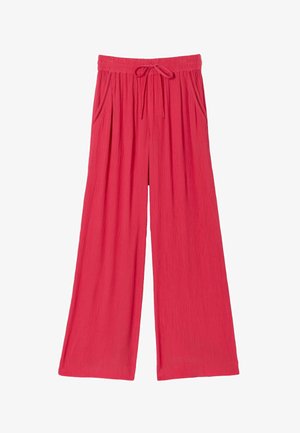 Rote weite Hosen mit elastischem Bund und Kordelzug, mit seitlichen Taschen und leichtem, strukturiertem Stoff.