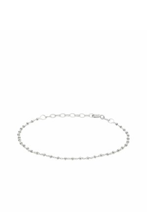 Braccialetto sottile in argento con piccole perle tonde distribuite uniformemente lungo la catena e una chiusura regolabile.