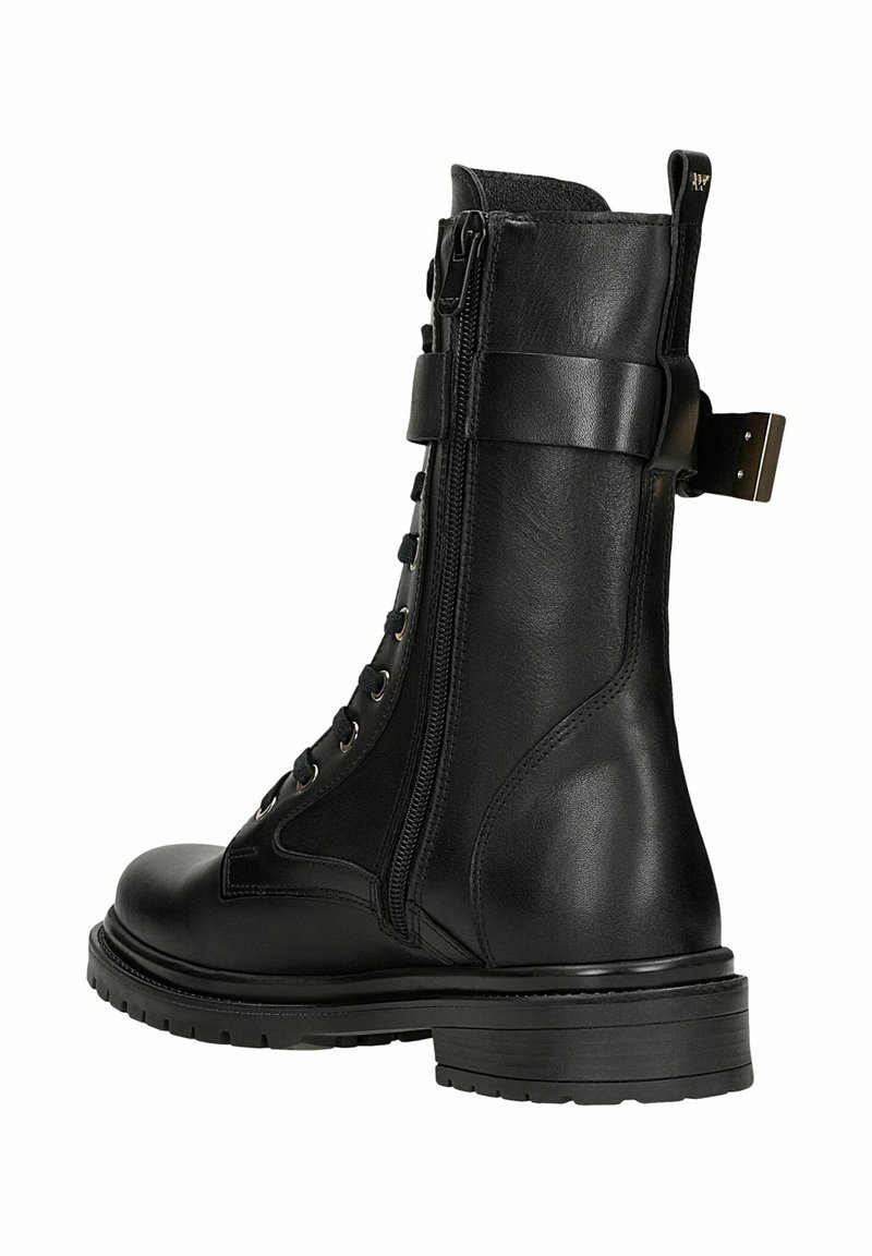 Ezzeddine Plus Black Leather Boots Chloe Diane Buckle Combat Boot