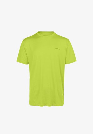 Vihreä lime lyhythihainen T-paita, joka on valmistettu kevyestä kankaasta. Siinä on pyöreä kaula-aukko ja pieni "ENDURANCE"-logo edessä.