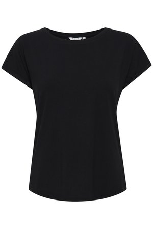 Svart kortärmad t-shirt med rund hals och avslappnad passform. Tillverkad av mjuk bomull, den har en slät textur och rak fåll.