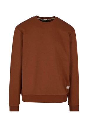 Sudadera maro, confecționată dintr-un material moale, cu guler rotund, mâneci lungi și tivuri și manșete ribbate. Detaliu subtil al logo-ului pe lateral.
