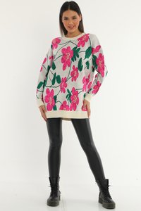 Cesare Gaspari Neule - off-white, pink, green